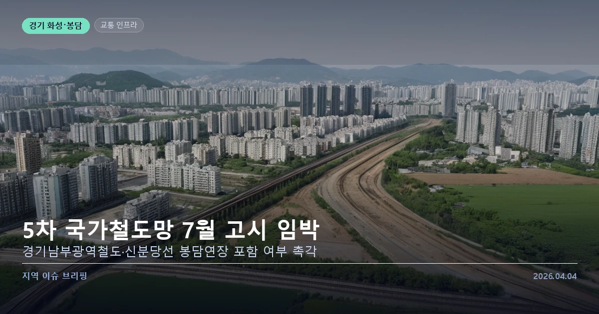 경기 봉담·화성 일대 — 5차 국가철도망 예정 노선 통과 지역