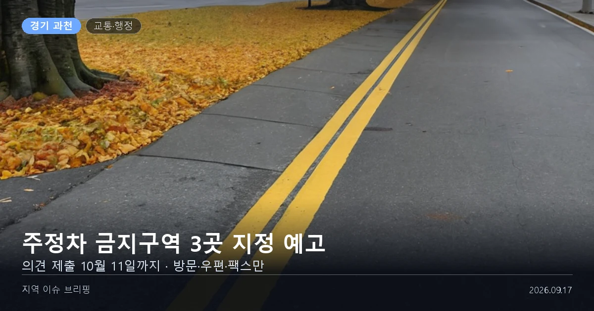 차량 없이 비어 있는 도로에 황색 복선이 길게 그어진 가을 거리를 담은 개념 이미지