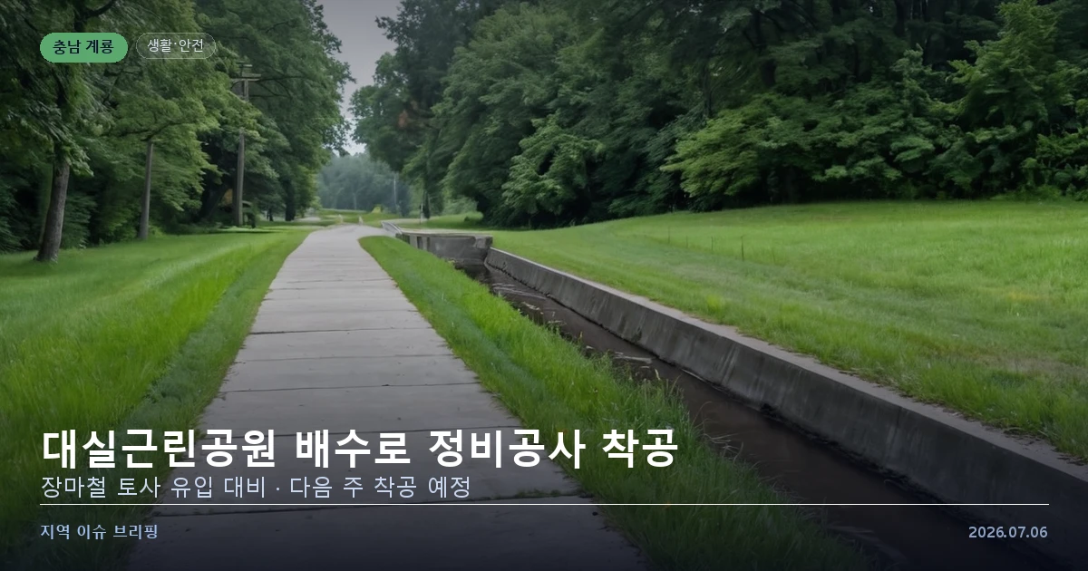 근린공원 배수로와 산책로, 장마 대비 정비 공사를 표현한 개념 이미지