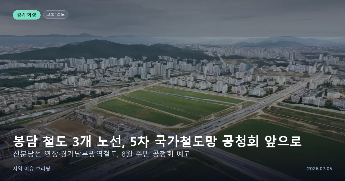 봉담 신도시 개발 지역과 미래 철도 노선 예정지를 표현한 개념 이미지